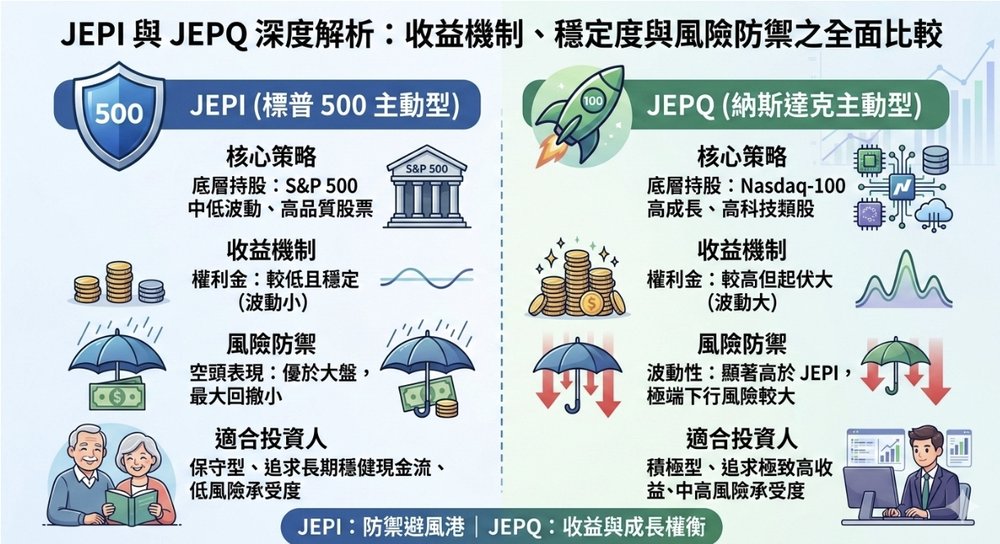 JEPI 与 JEPQ 配息机制比较：收益来源与稳定度差异