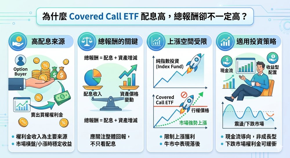 掩护性买权交易所交易基金(Covered Call ETF)为什么配息很高,总报酬却不一定高?