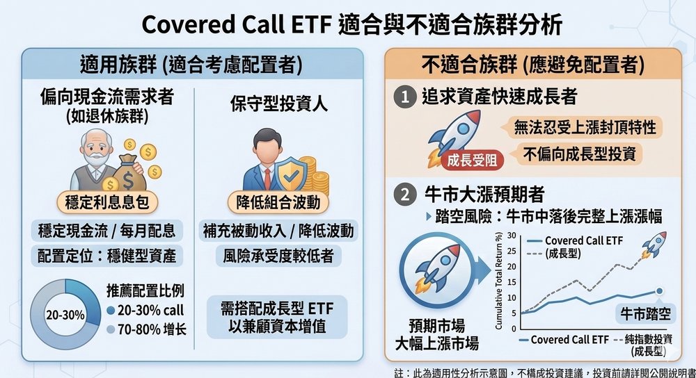 掩护性买权交易所交易基金(Covered Call ETF)适合谁?哪些投资人可以考虑配置
