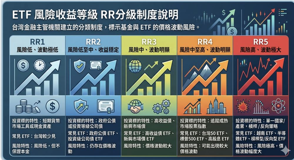 ETF 风险收益等级 RR 是什么?RR1~RR5 分级制度说明