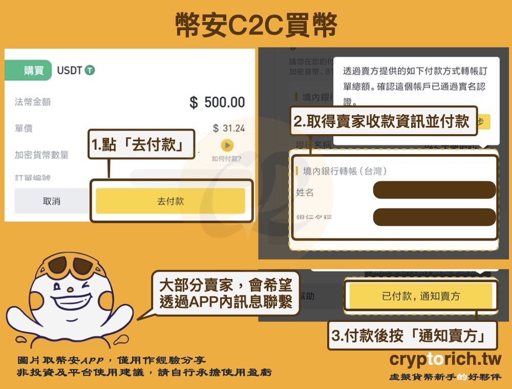 币安 C2C 买币步骤三：联系卖家完成付款