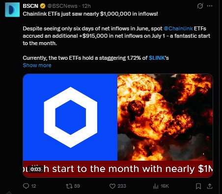 Chainlink ETF资金流入增加,机构需求上升