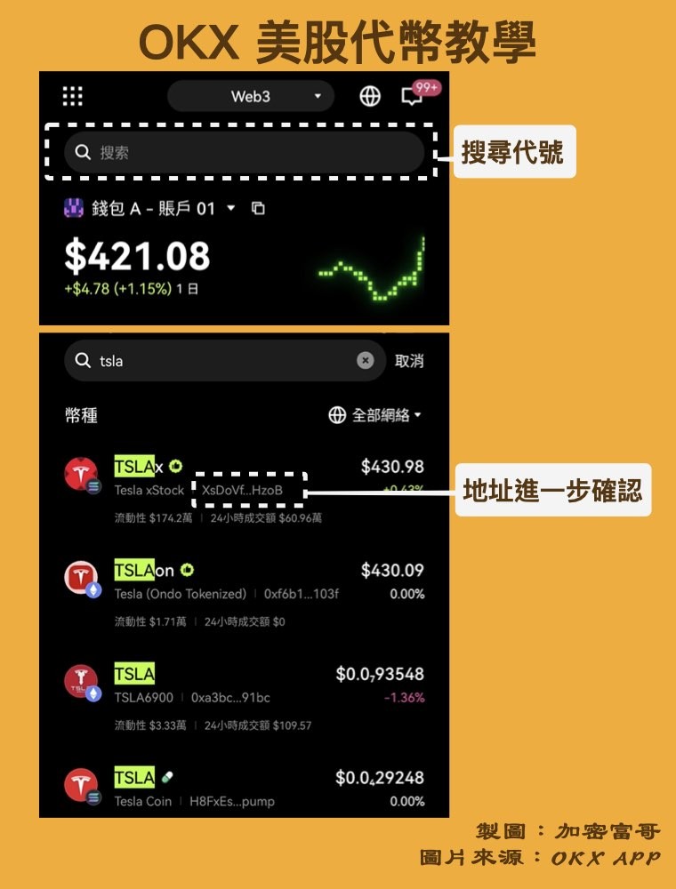 搜寻并找到要交易的美股代币