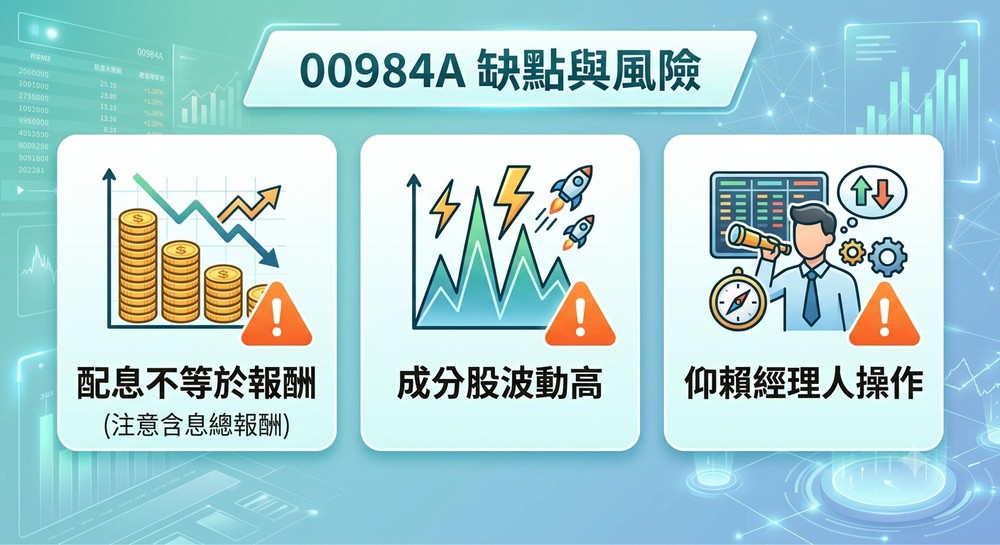 00984A 缺点与风险：配息不等于报酬、成分股波动