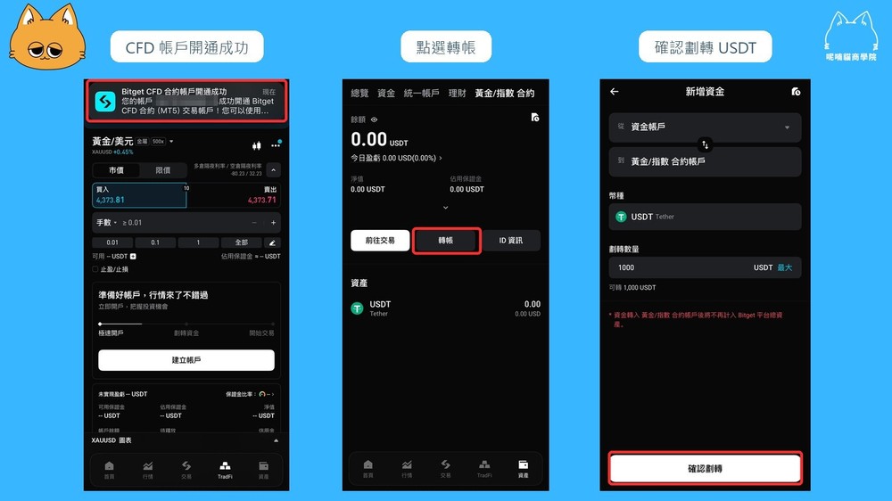 步骤三：开通 CFD 帐户并转入 USDT