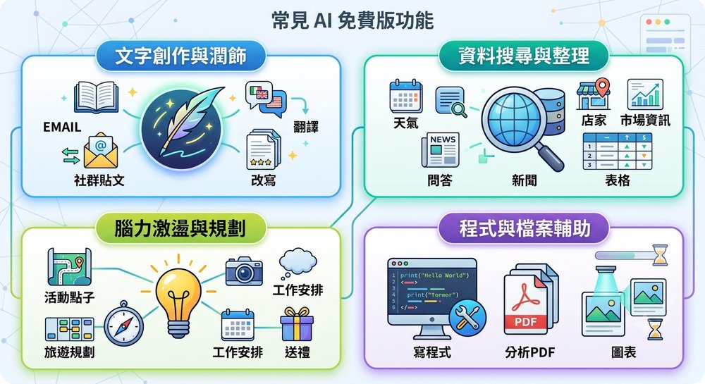 常见 AI 免费版可以做哪些事?