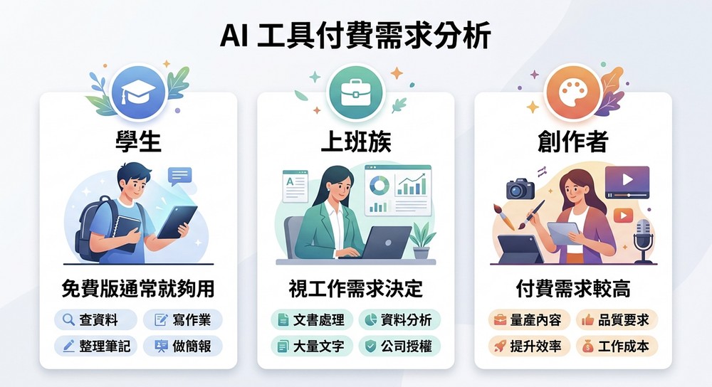 学生、上班族、创作者各自需要付费吗?